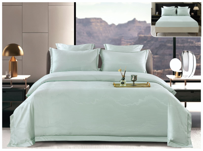 Lenjerie De Pat Din Satin Gros Cu Elastic UNI La Cutie - Verde Menta [1]