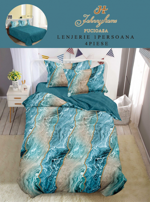 Lenjerie De Pat Finet 1 Persoana - Marmura Turcoaz [1]
