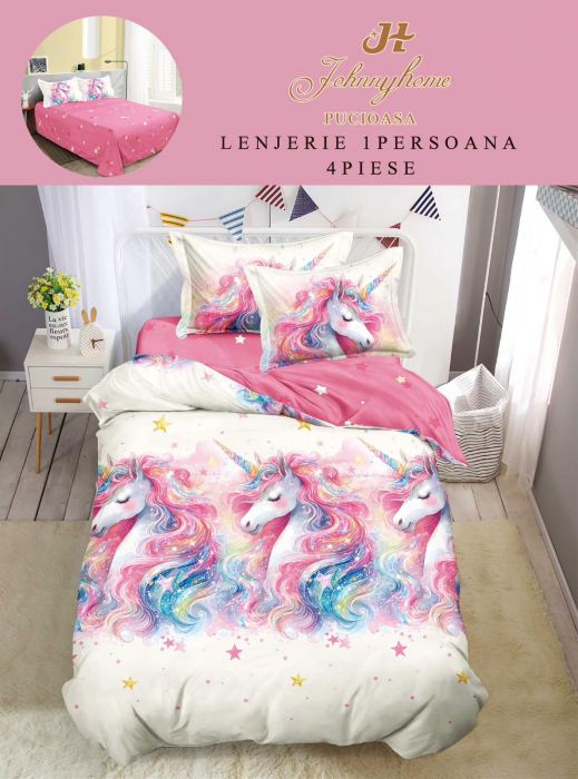 Lenjerie De Pat Finet 1 Persoana - Unicorn Multicolor [1]