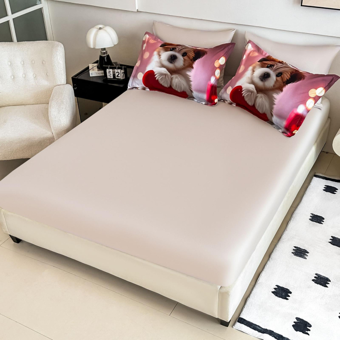 Lenjerie De Pat Finet 4 Piese Cu Elastic 5D 1 Persoana - Catelusul Pe Inimioara [2]