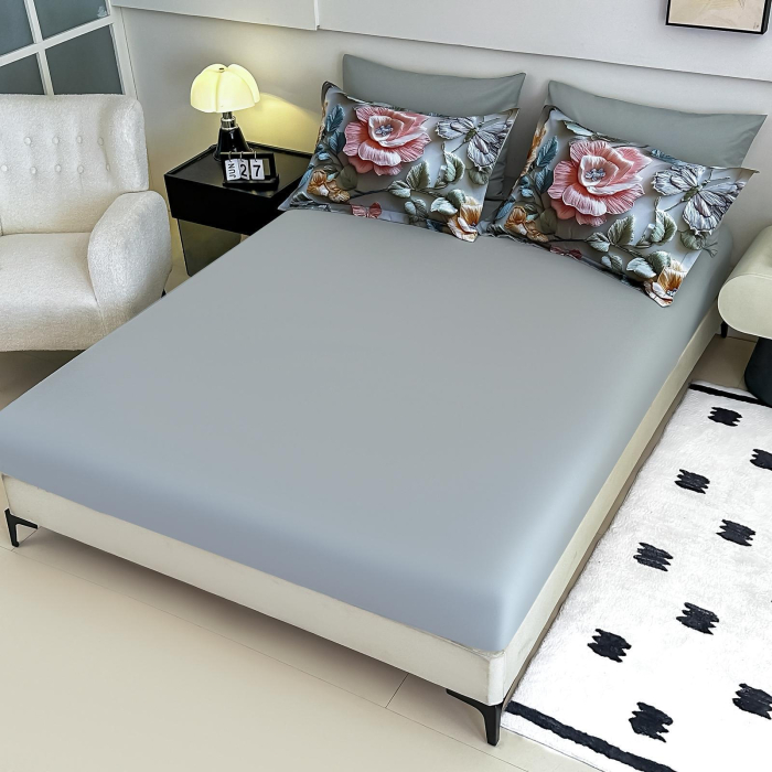 Lenjerie De Pat Finet 4 Piese Cu Elastic 5D 1 Persoana - Flori Creponate [2]