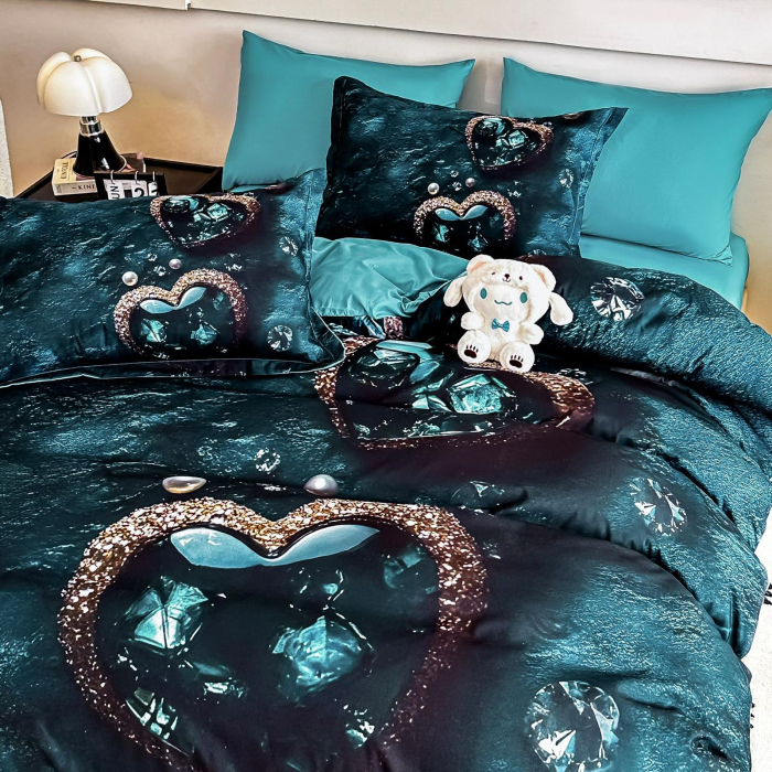 Lenjerie De Pat Finet 4 Piese Cu Elastic 5D 1 Persoana - Inima Din Piatra Pretioasa [3]