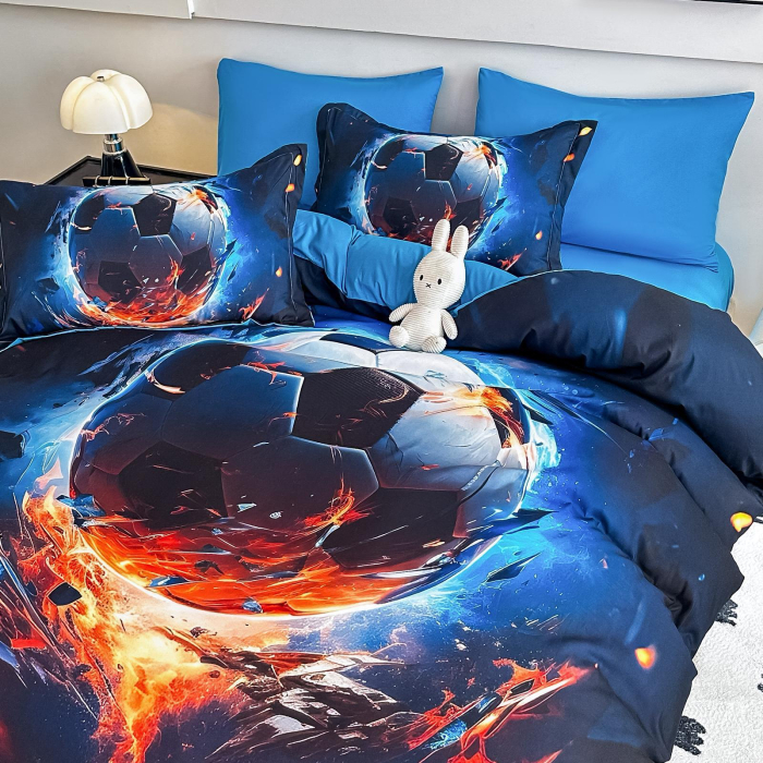 Lenjerie De Pat Finet 4 Piese Cu Elastic 5D 1 Persoana - Minge De Fotbal [4]