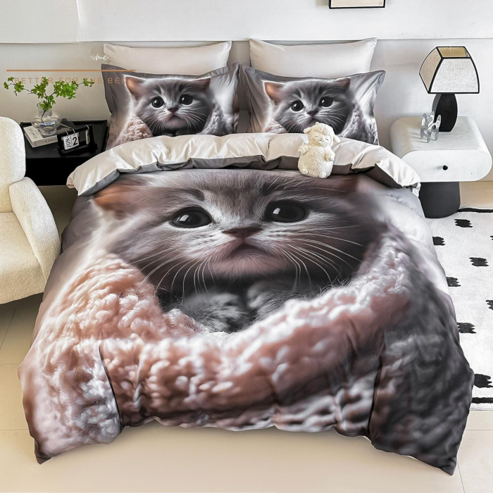 Lenjerie De Pat Finet 4 Piese Cu Elastic 5D 1 Persoana - Pisicuta Invelita [4]