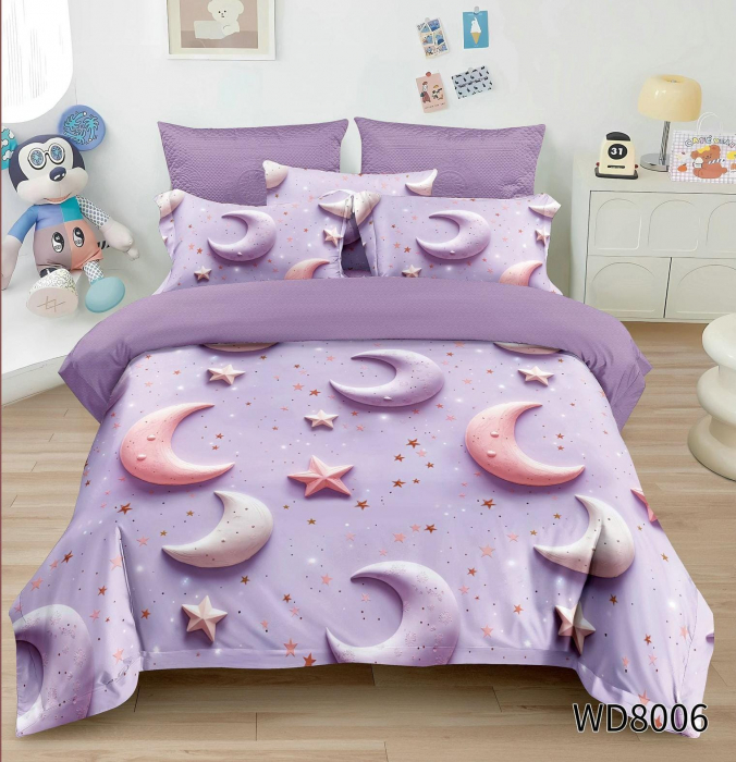 Lenjerie De Pat Finet 4 Piese Cu Elastic 5D In Relief - Luna Mov [1]