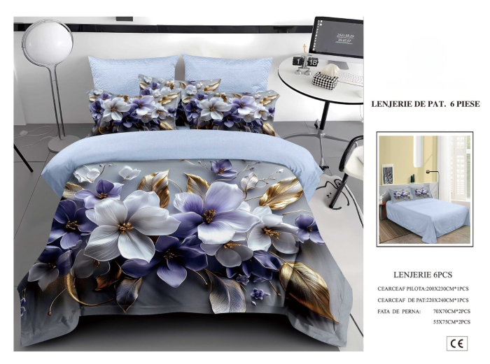 Lenjerie De Pat Finet 6 Piese 5D - Flori In Amurg [1]