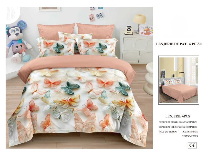 Lenjerie De Pat Finet 6 Piese 5D - Fluturasi Colorati [1]
