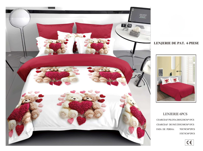 Lenjerie De Pat Finet 6 Piese 5D - Ursuleti Si Inimioare [1]