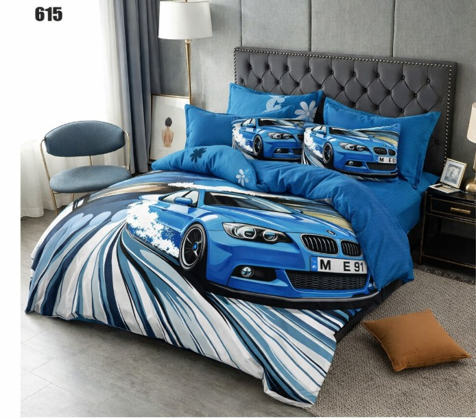 Lenjerie de Pat Finet 6 Piese cu Elastic 5D - Albastru Cu Masini De Curse [2]