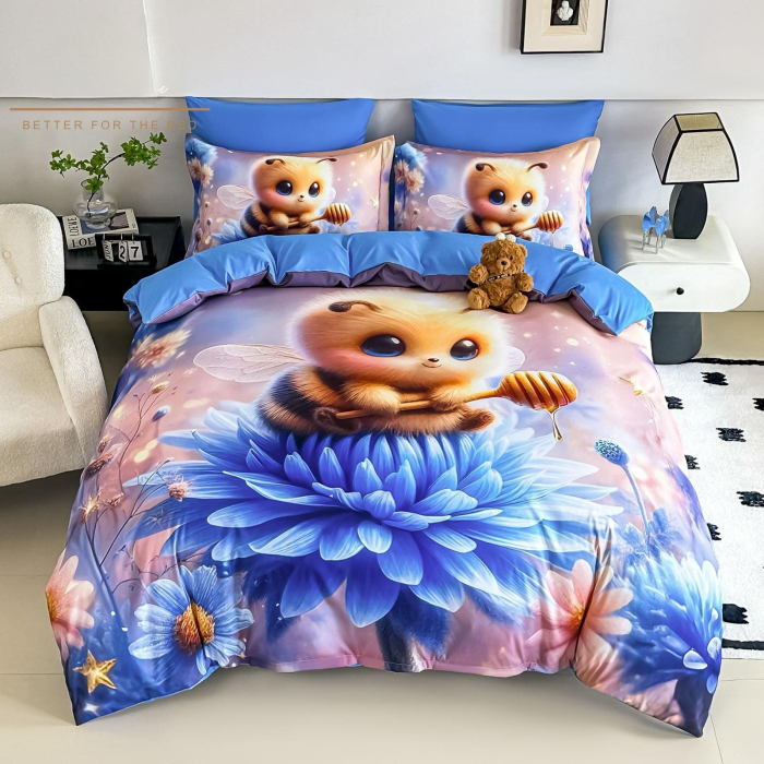 Lenjerie De Pat Finet 6 Piese Cu Elastic 5D - Albinuta Pe Floare [1]