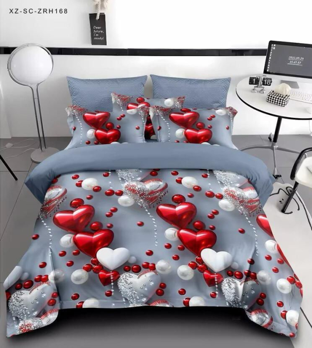 Lenjerie De Pat Finet 6 Piese Cu Elastic 5D - Cascada De Inimioare [1]