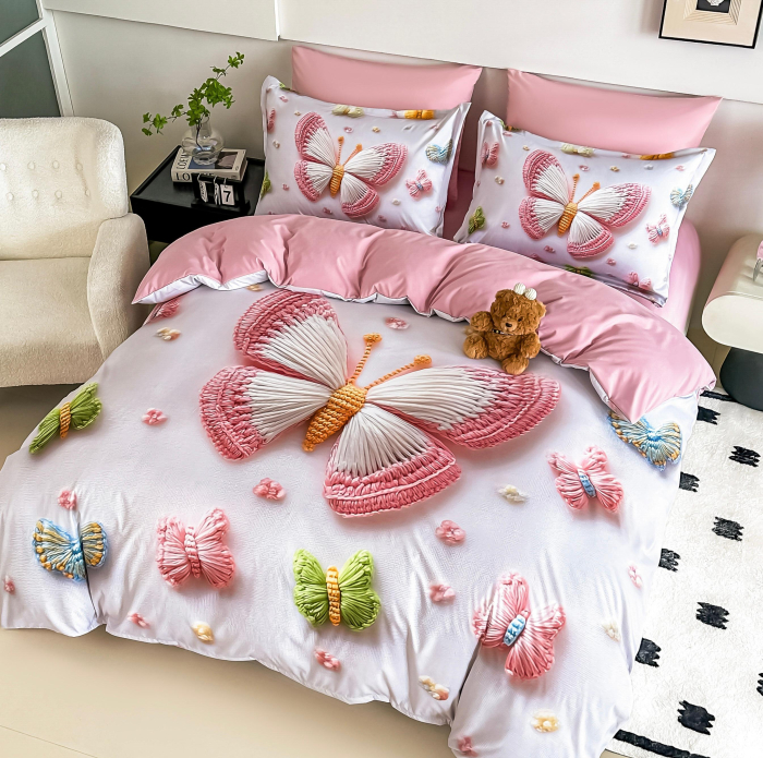 Lenjerie De Pat Finet 6 Piese Cu Elastic 5D - Fluturi Colorati [4]