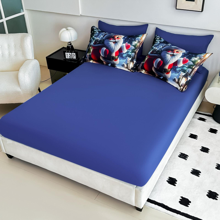 Lenjerie De Pat Finet 6 Piese Cu Elastic 5D Model Craciun - Mos Craciun Fericit [2]