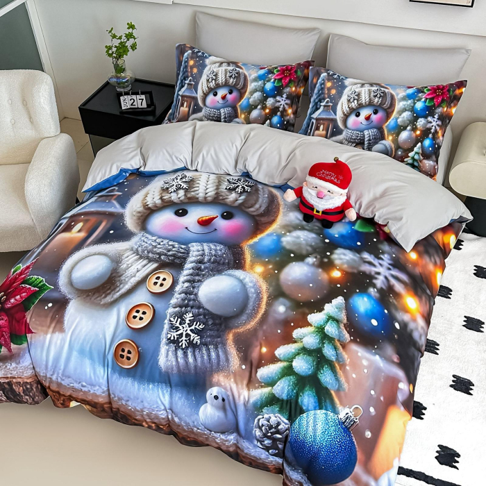 Lenjerie De Pat Finet 6 Piese Cu Elastic 5D Model Craciun - Omuletul De Zapada [4]