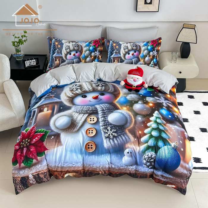 Lenjerie De Pat Finet 6 Piese Cu Elastic 5D Model Craciun - Omuletul De Zapada [1]