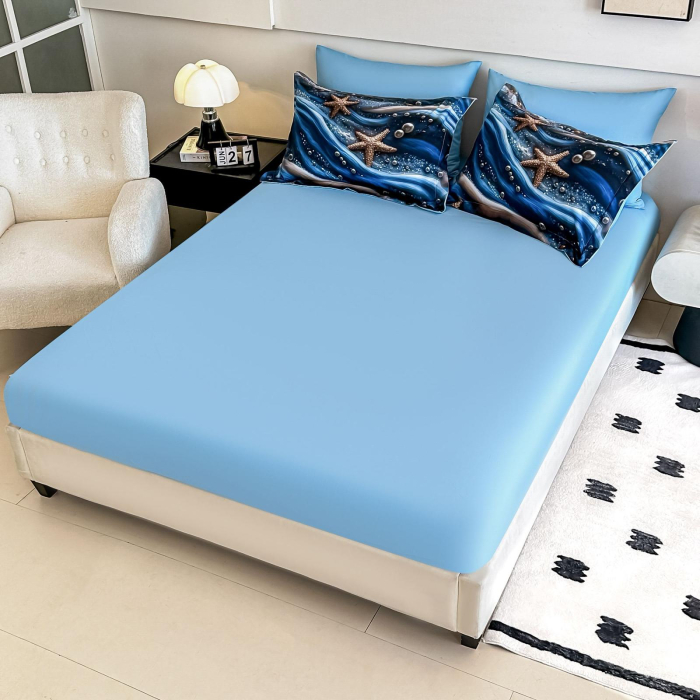 Lenjerie De Pat Finet 6 Piese Cu Elastic 5D - Stelute De Mare [2]