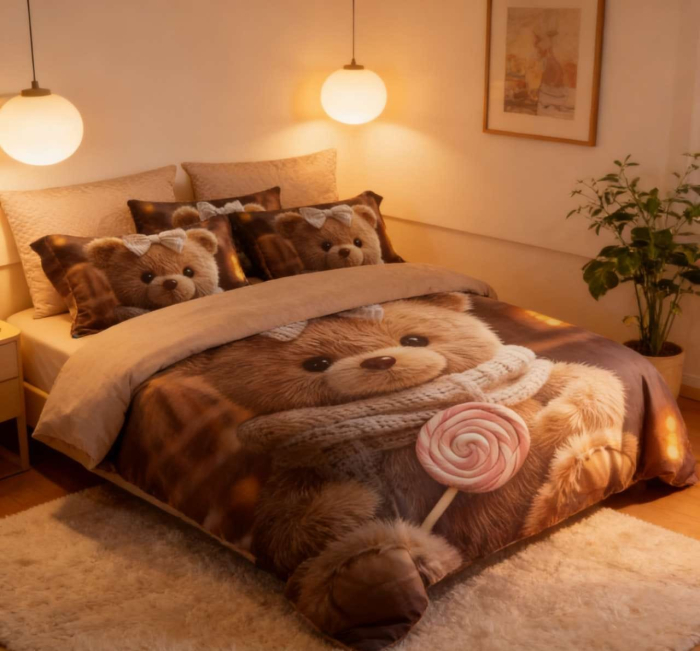 Lenjerie de Pat Finet 6 Piese cu Elastic 5D - Ursuletul Cu Acadea [2]