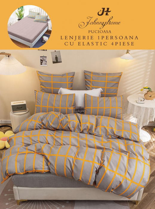 Lenjerie De Pat Finet Cu Elastic 1 Persoana - Dungi Galbene [1]