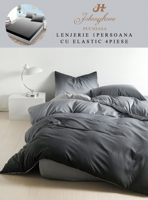 Lenjerie De Pat Finet Cu Elastic 1 Persoana - Negru Degrade [1]