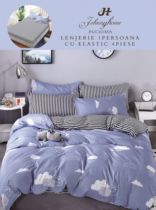 Lenjerie De Pat Finet Cu Elastic 1 Persoana - Norisori Si Dungi [1]