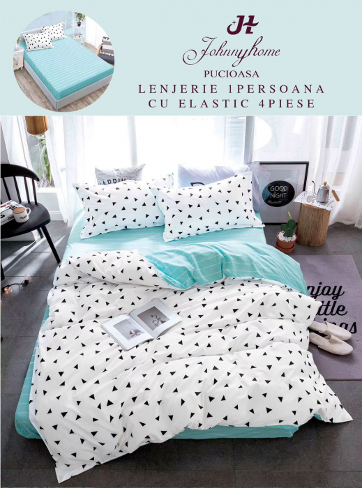 Lenjerie De Pat Finet Cu Elastic 1 Persoana - Triunghiuri [1]