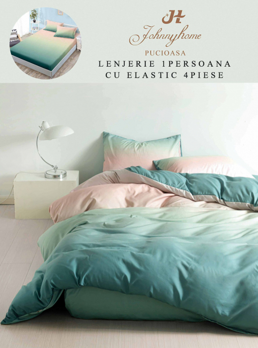 Lenjerie De Pat Finet Cu Elastic 1 Persoana - Turcoaz Degrade [1]
