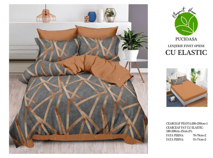 Lenjerie De Pat Finet Cu Elastic - Abstract Maro [1]