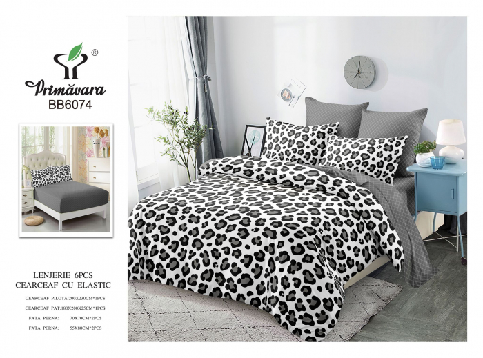 Lenjerie De Pat Finet Cu Elastic - Animal Print Alb Si Gri [1]