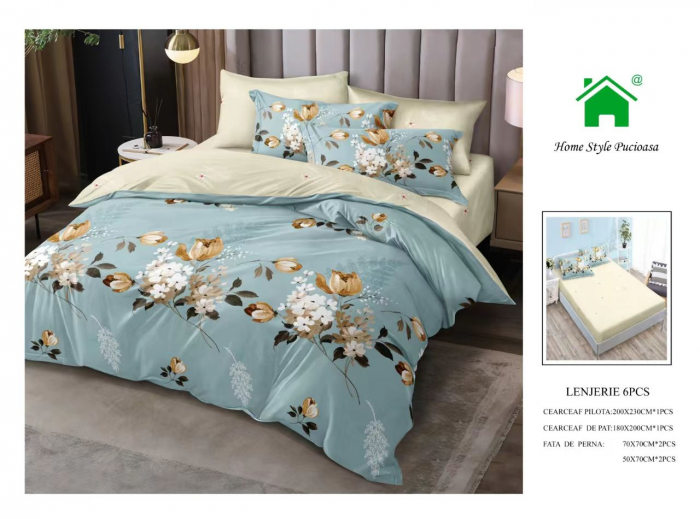 Lenjerie De Pat Finet Cu Elastic - Crem/Bleu Floral [1]