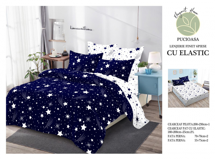 Lenjerie De Pat Finet Cu Elastic - Bleumarin Cu Stele [2]