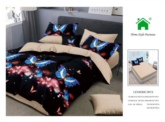 Lenjerie De Pat Finet Cu Elastic - Negru Cu Fluturi [1]
