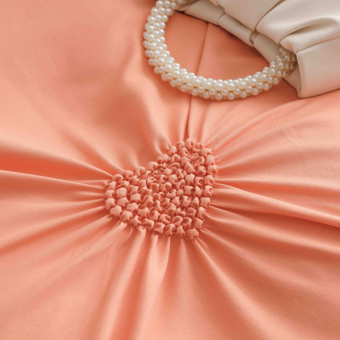 Lenjerie De Pat Finet Cu Inimioare Brodate - Pastel Orange [4]