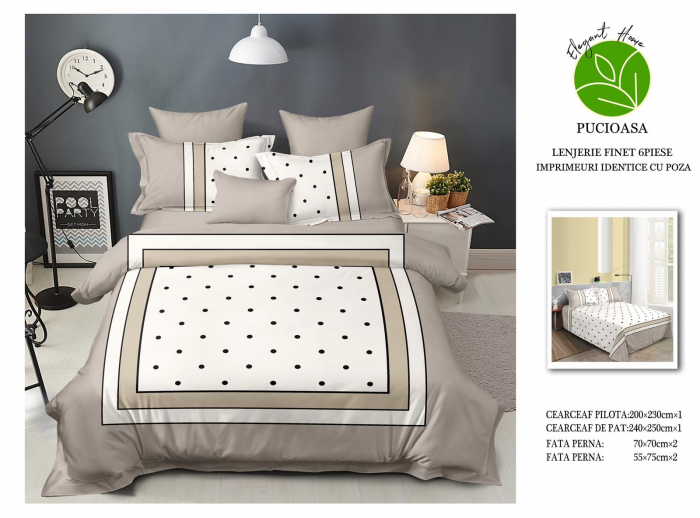 Lenjerie De Pat Finet Premium - Bej Cu Buline [1]