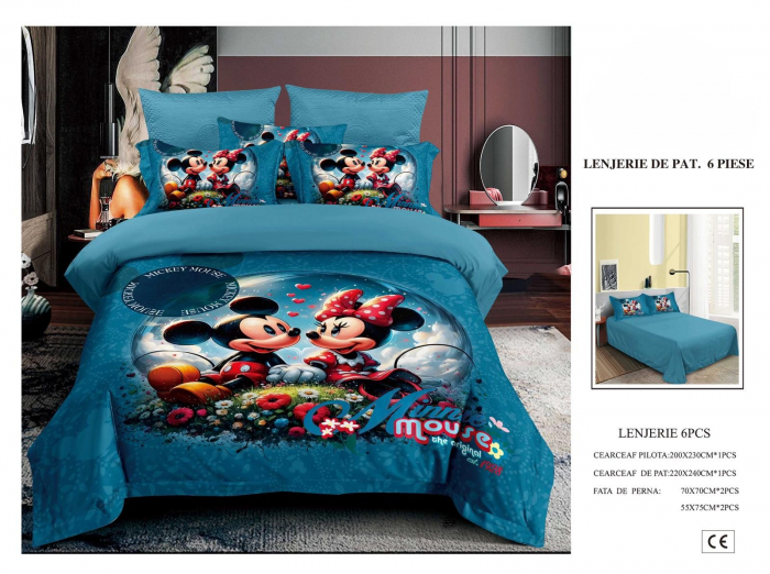Lenjerie De Pat Finet Premium Pentru Copii - Mickey Si Minnie Indragostiti [1]