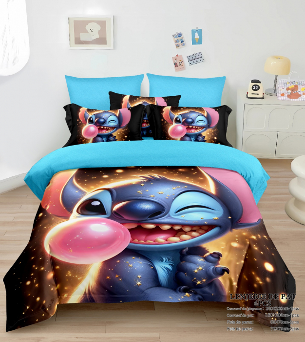 Lenjerie De Pat Finet Premium Cu Elastic - Stitch Extraterestru [1]