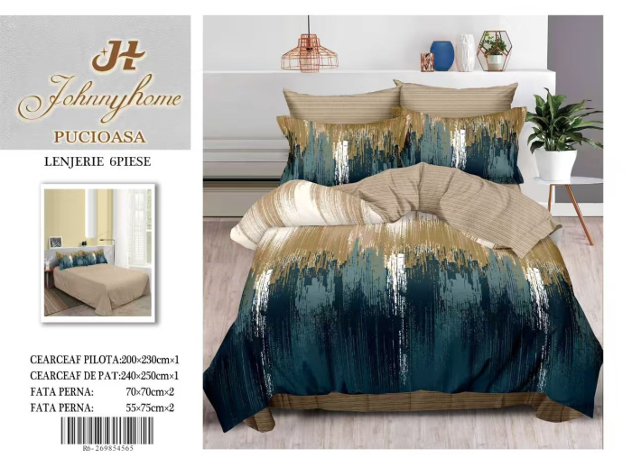 Lenjerie De Pat Finet Superior - Degrade Albastru Auriu [1]