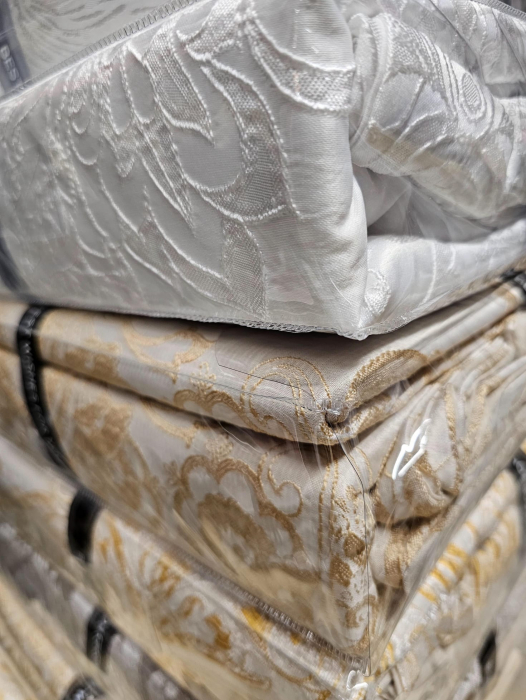 Lenjerie De Pat Jacquard Satinat Cu Insertii De Broderie - Crem Elegant [2]