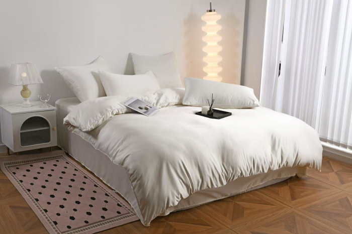 Lenjerie De Pat Premium Din Matase 6 Piese - Alb Unt [9]