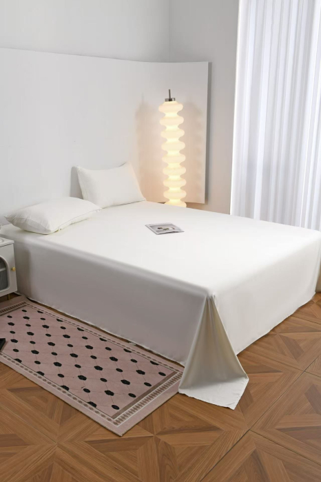 Lenjerie De Pat Premium Din Matase 6 Piese - Alb Unt [2]