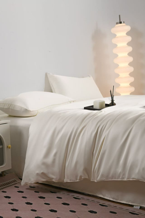 Lenjerie De Pat Premium Din Matase 6 Piese - Alb Unt [11]