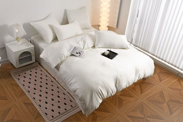 Lenjerie De Pat Premium Din Matase 6 Piese - Alb Unt [15]