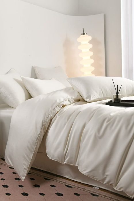 Lenjerie De Pat Premium Din Matase 6 Piese - Alb Unt [1]