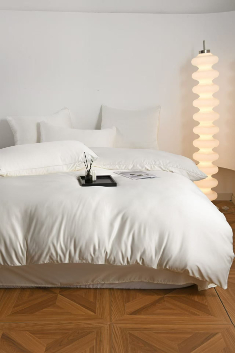 Lenjerie De Pat Premium Din Matase 6 Piese - Alb Unt [13]