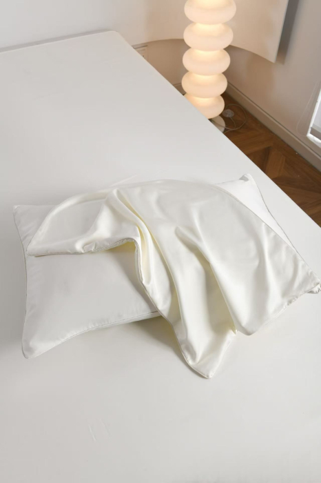 Lenjerie De Pat Premium Din Matase 6 Piese - Alb Unt [19]