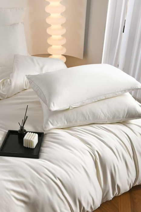 Lenjerie De Pat Premium Din Matase 6 Piese - Alb Unt [16]
