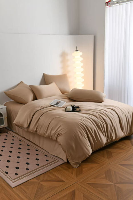 Lenjerie De Pat Premium Din Matase 6 Piese - Bej [10]