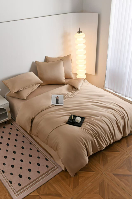 Lenjerie De Pat Premium Din Matase 6 Piese - Bej [19]