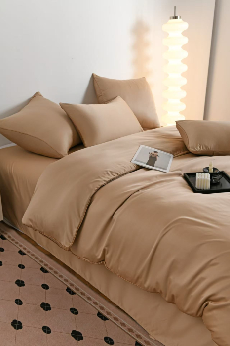 Lenjerie De Pat Premium Din Matase 6 Piese - Bej [5]