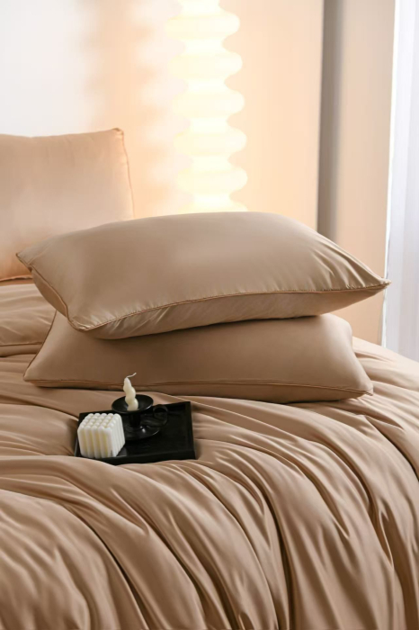 Lenjerie De Pat Premium Din Matase 6 Piese - Bej [12]