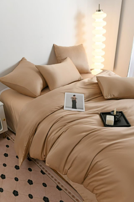 Lenjerie De Pat Premium Din Matase 6 Piese - Bej [17]